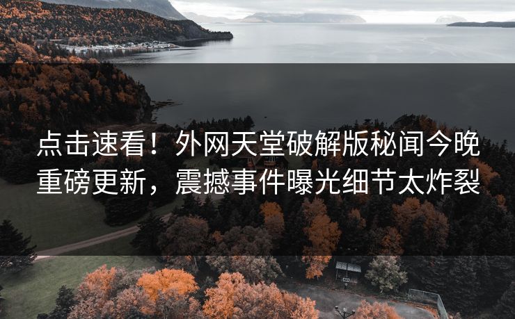 点击速看！外网天堂破解版秘闻今晚重磅更新，震撼事件曝光细节太炸裂
