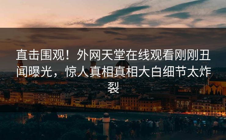直击围观！外网天堂在线观看刚刚丑闻曝光，惊人真相真相大白细节太炸裂