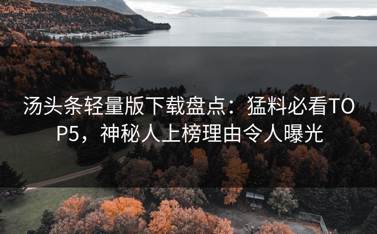 汤头条轻量版下载盘点：猛料必看TOP5，神秘人上榜理由令人曝光